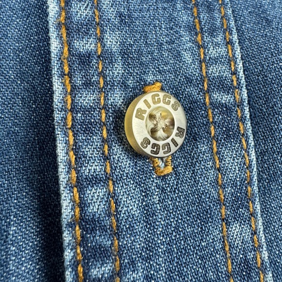 Wrangler Western Cowboy Biggs Workwear Mens Long Sleeve‎ Denim Shirt Size LT - Picture 11 of 16